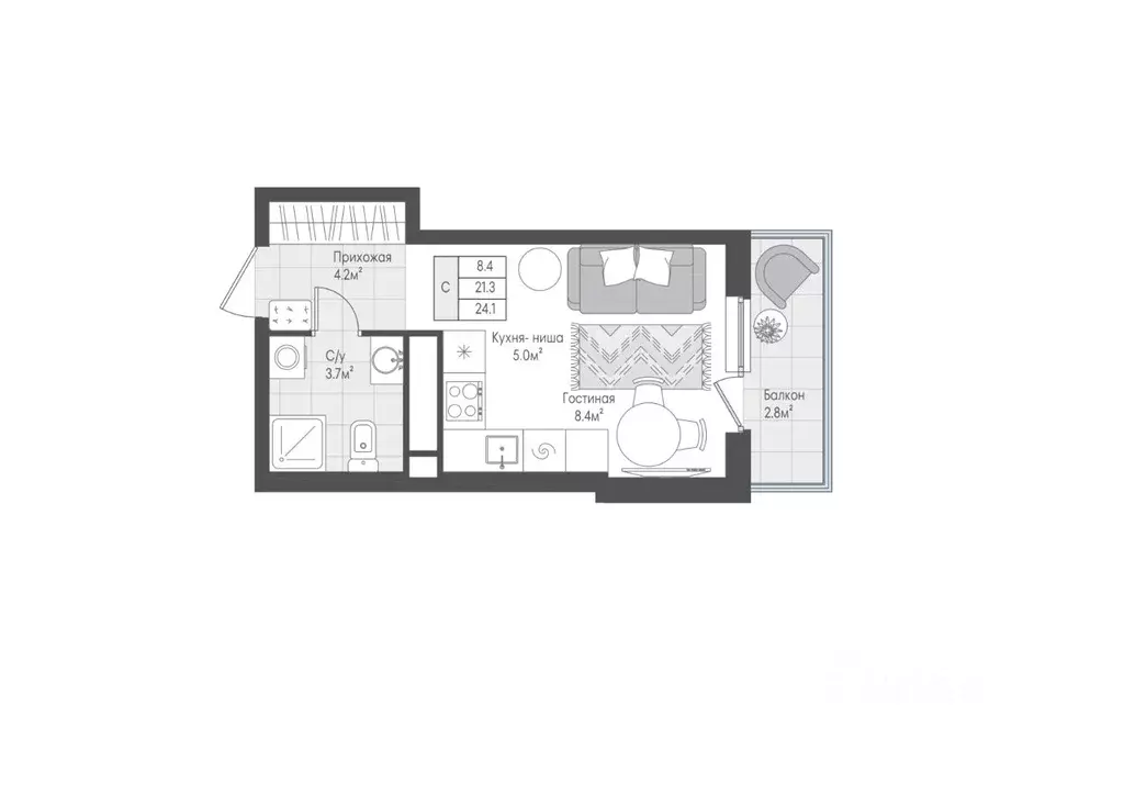 1-к кв. Тверская область, Тверь Лесная Мелодия-3 жилой комплекс (21.76 ... - Фото 1