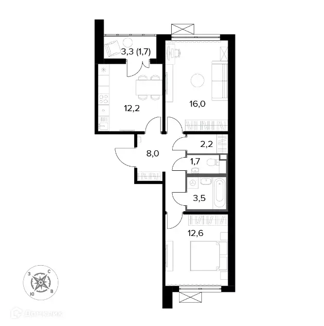 Продаётся 2-к квартира, 56.4 м - Фото 1