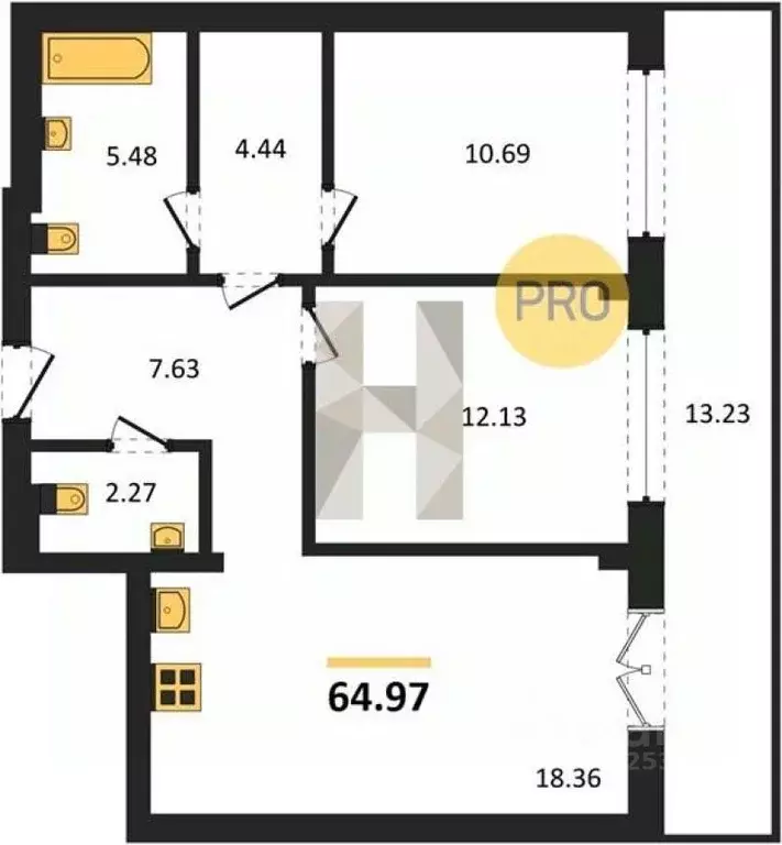 2-к кв. Калининградская область, Гурьевск Включи жилой комплекс (64.97 ... - Фото 1