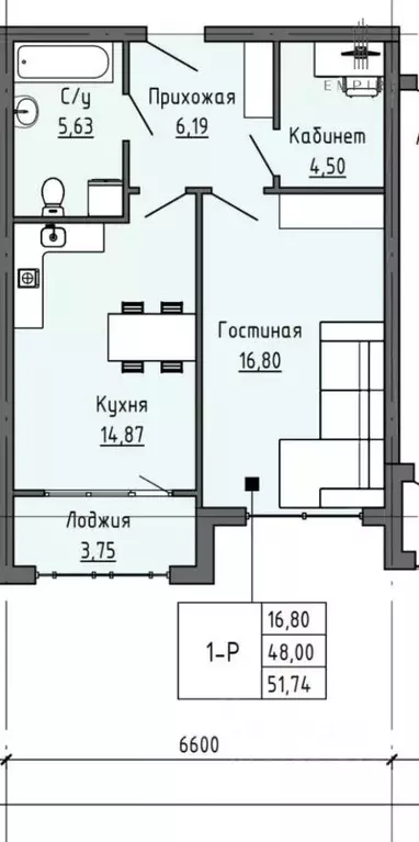 2-к кв. Чеченская республика, Грозный Гаражная ул., 10А (53.74 м) - Фото 0