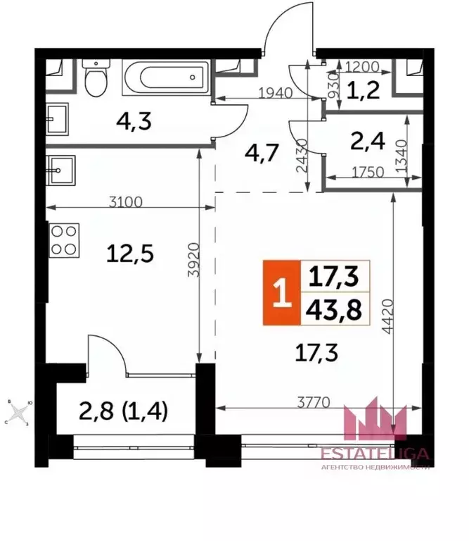 2-к кв. Москва Шелепихинская наб., 40к1 (44.0 м) - Фото 1