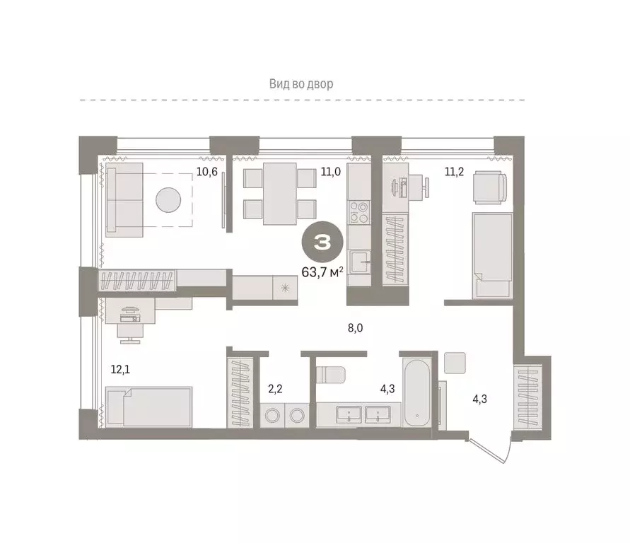 2-комнатная квартира: Тюмень, Краснооктябрьская улица, 4к3 (63.68 м) - Фото 0