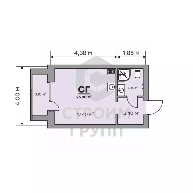 Студия Владимирская область, Ковров Еловая ул., 94/3 (25.9 м) - Фото 1