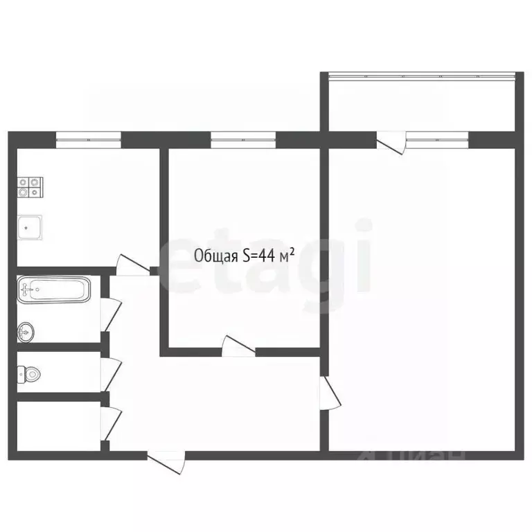 2-к кв. Кемеровская область, Кемерово Тайгинская ул., 9 (45.0 м) - Фото 0