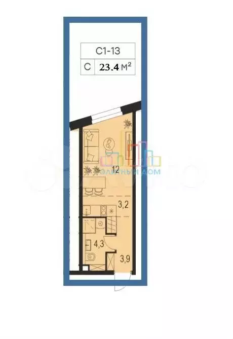 Квартира-студия, 23,4 м, 2/26 эт. - Фото 0