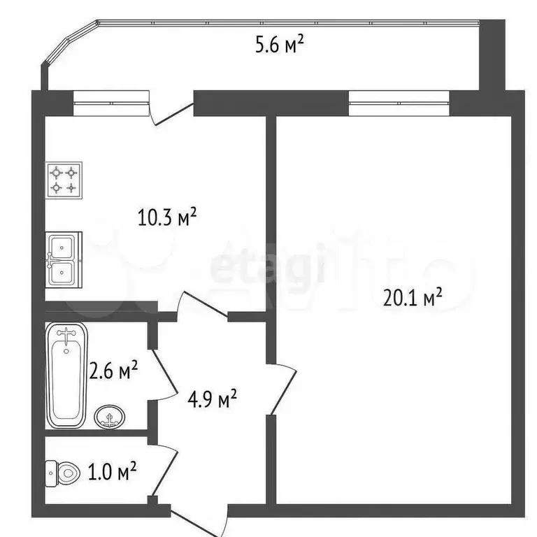 1-к. квартира, 44,5 м, 5/16 эт. - Фото 1