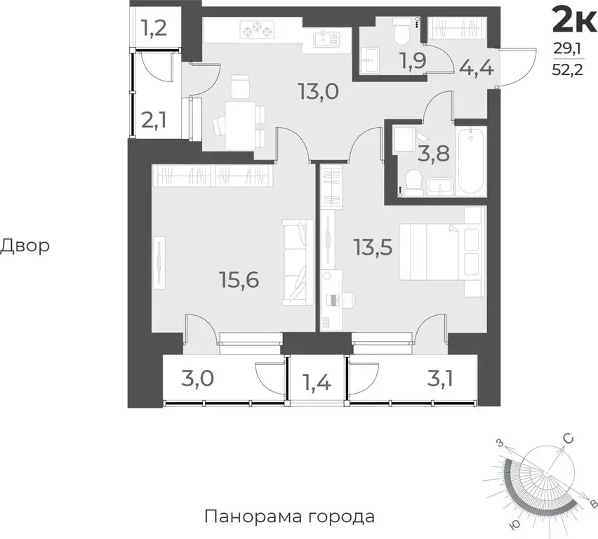 2-комнатная квартира: Новосибирск, улица Аэропорт, 62 (52.2 м) - Фото 0