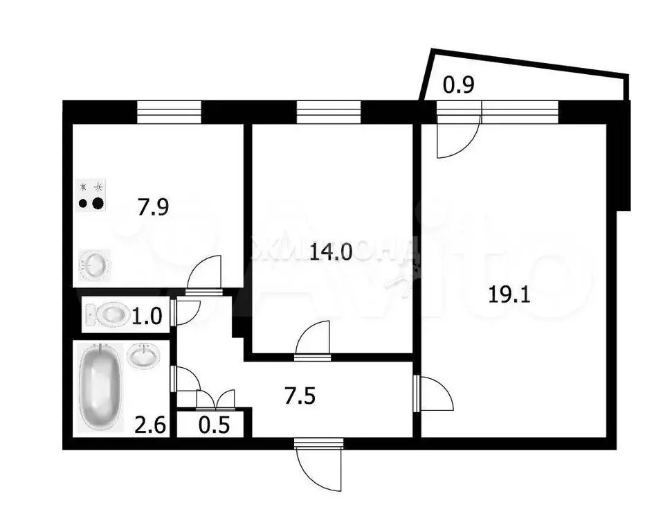 2-к. квартира, 52,6 м, 3/9 эт. - Фото 0