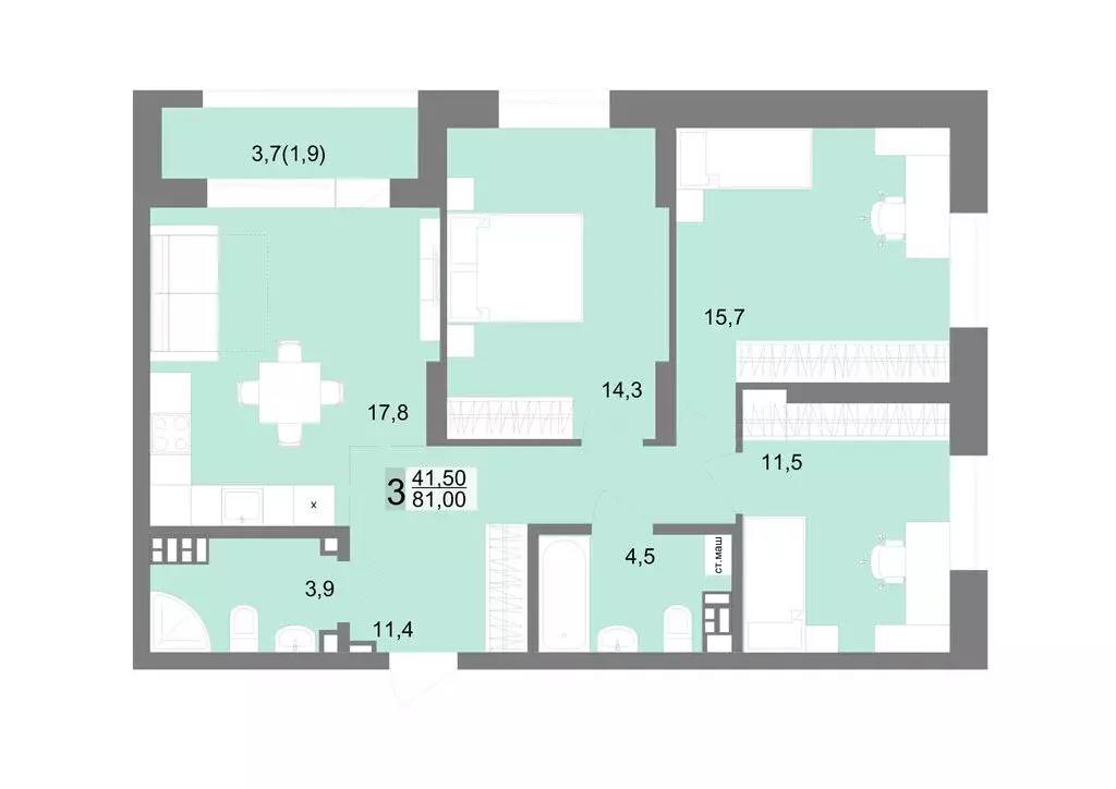 3-комнатная квартира: Екатеринбург, улица Плотников, 6А (81 м) - Фото 0
