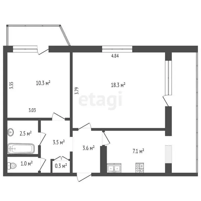 2-комнатная квартира: Севастополь, улица Адмирала Юмашева, 14 (51.3 м) - Фото 0