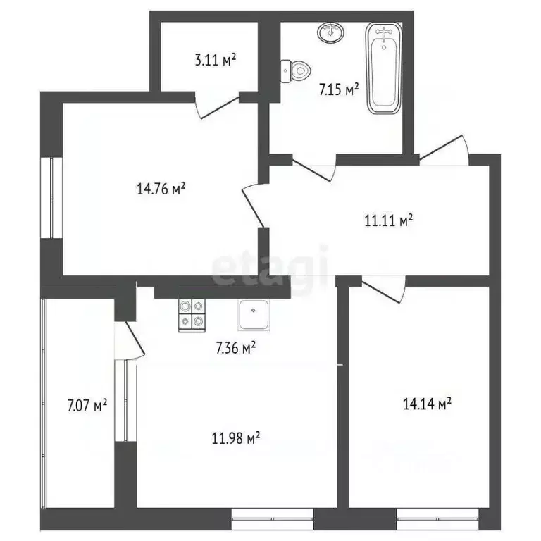 2-к кв. Тюменская область, Тюмень ул. Евгения Войнова, 7 (76.3 м) - Фото 2