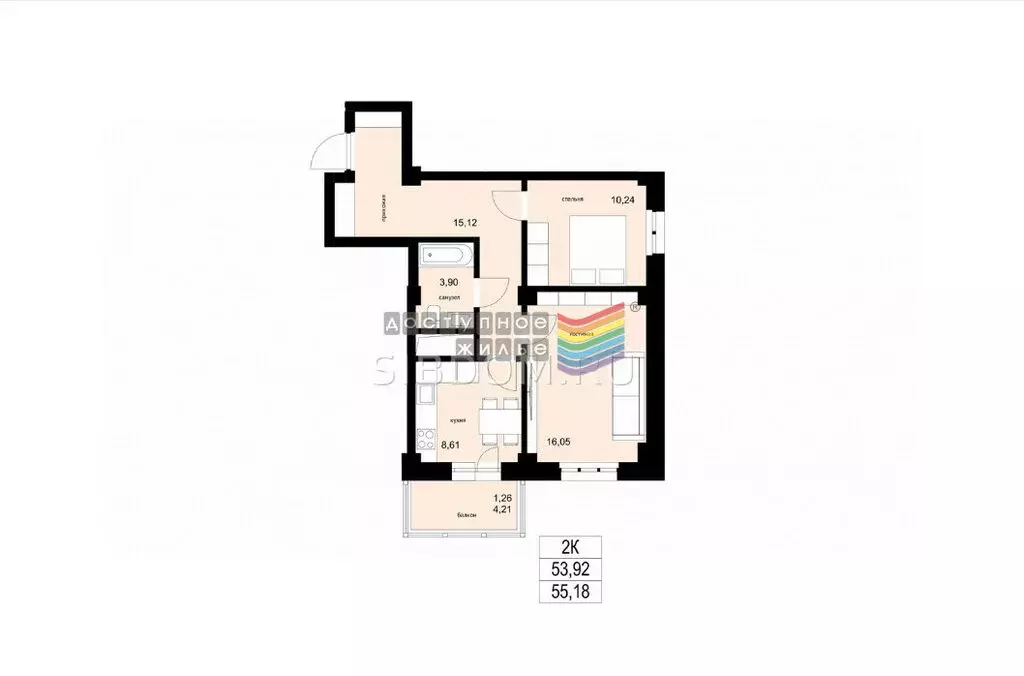 2-комнатная квартира: Красноярск, ЖК Лето (55.8 м) - Фото 1