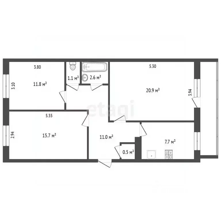 3-к кв. Татарстан, Альметьевск ул. Чернышевского, 45 (71.3 м) - Фото 1