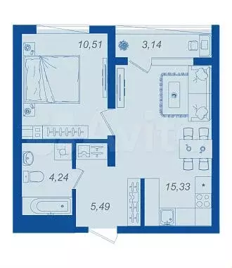 1-к. квартира, 37,1 м, 2/17 эт. - Фото 1