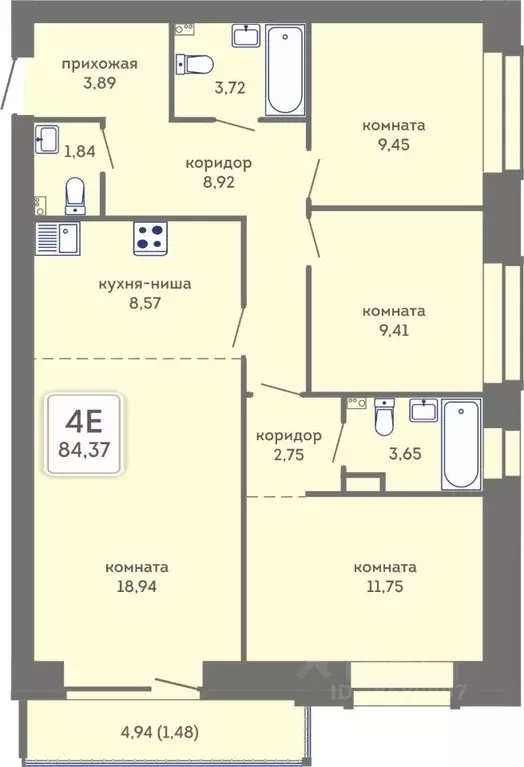 4-к кв. Пермский край, Пермь Кировоградская ул., 28 (87.83 м) - Фото 1