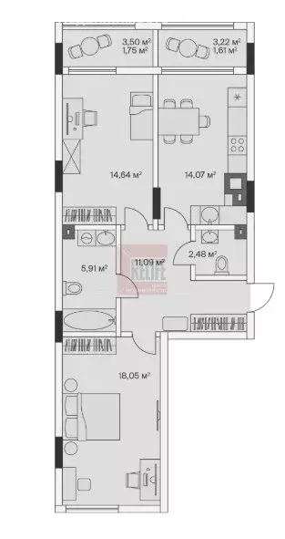 2-комнатная квартира: посёлок Малое Исаково, Первая улица, 1к4 (70.3 ... - Фото 1