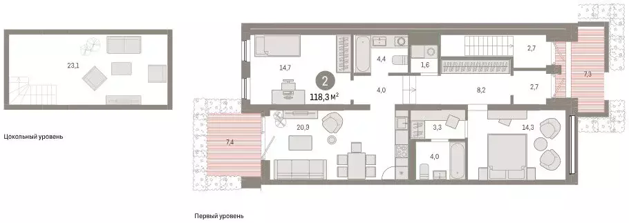 2-комнатная квартира: Тюмень, улица Павла Фитина, 3 (115.26 м) - Фото 2