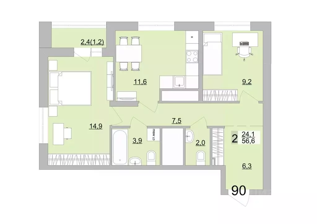 2-к кв. Свердловская область, Екатеринбург ул. Черкасская, 5к3 (57.8 ... - Фото 1