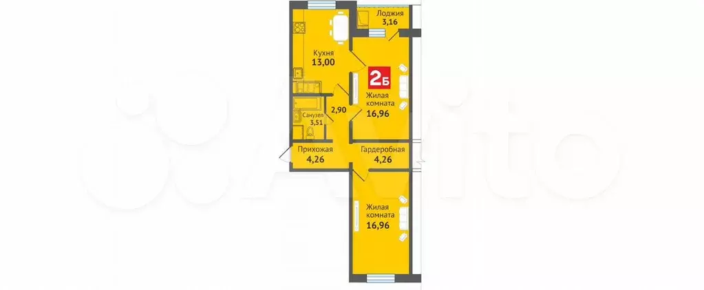 2-к. квартира, 65 м, 10/10 эт. - Фото 0