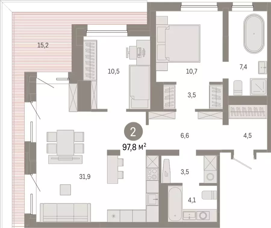 2-комнатная квартира: Екатеринбург, улица Войкова, 15 (97.75 м) - Фото 0