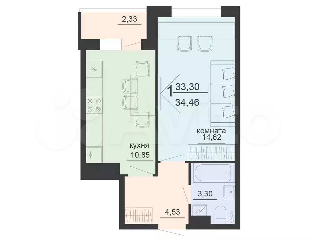 1-к. квартира, 34,5 м, 20/20 эт. - Фото 0
