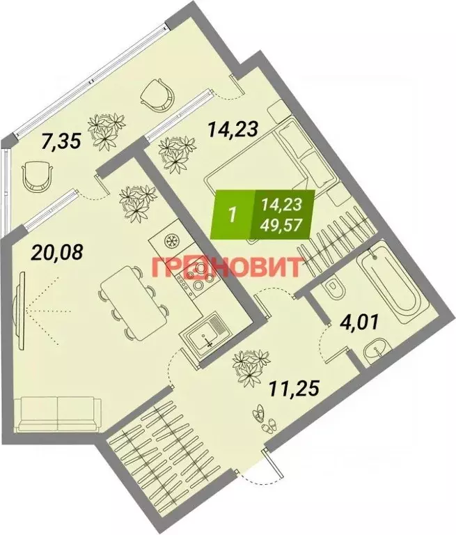 1-к кв. Новосибирская область, Новосибирск Сухарная ул., 105/1 (49.57 ... - Фото 0