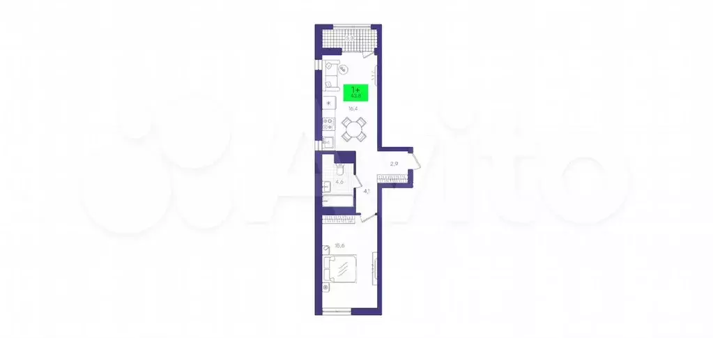 1-к. квартира, 43,5 м, 14/15 эт. - Фото 1