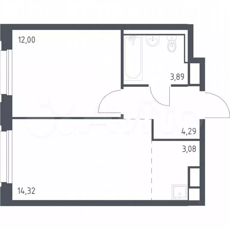 1-к. квартира, 37,6м, 4/12эт. - Фото 0