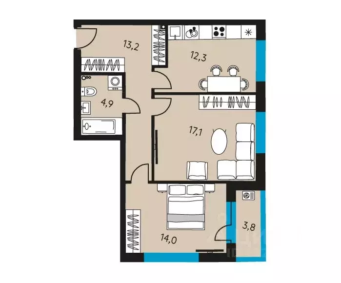 2-к кв. Пермский край, Пермь ул. Пушкина, 91 (63.4 м) - Фото 1