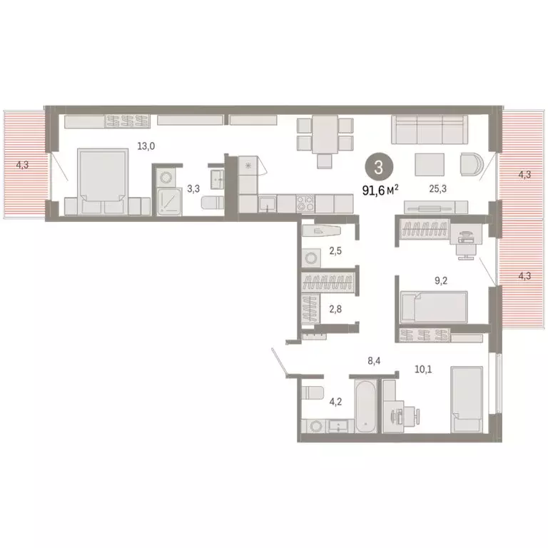 3-комнатная квартира: Омск, Кировский округ (91.59 м) - Фото 1