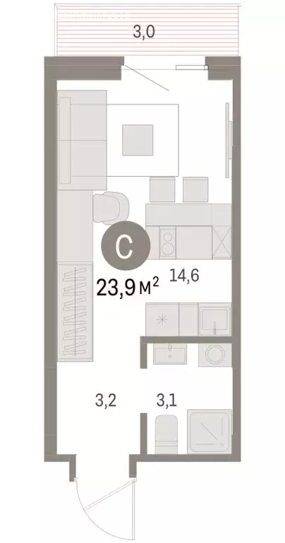 Квартира-студия: Курган, жилой район Центральный, ЖК Дом Кино (23.91 ... - Фото 2