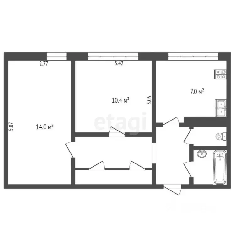 2-к кв. Ханты-Мансийский АО, Сургут ул. Григория Кукуевицкого, 2 (44.5 ... - Фото 1