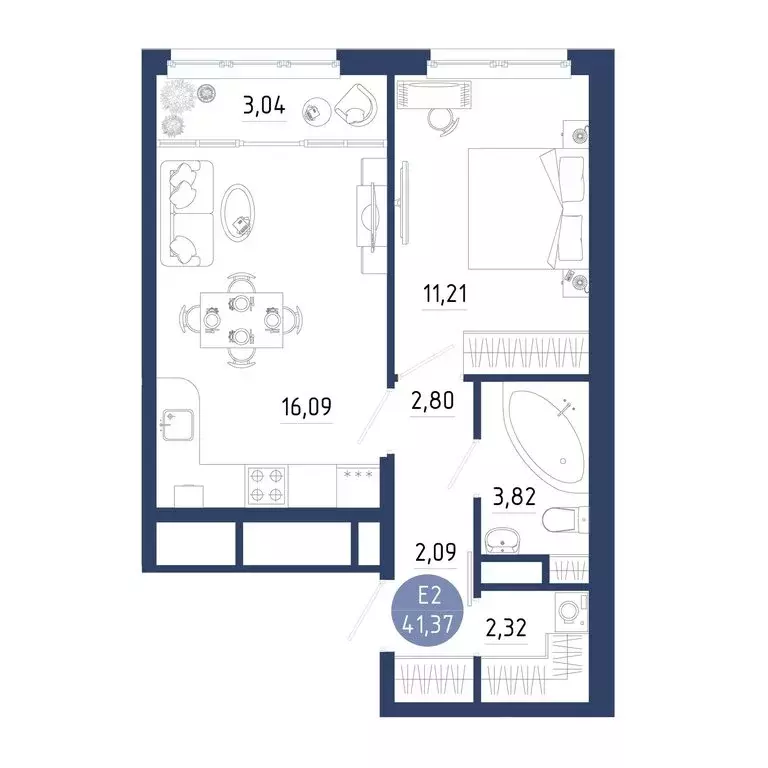 1-комнатная квартира: село Дядьково, 2-й Бульварный проезд, 8 (41.37 ... - Фото 2