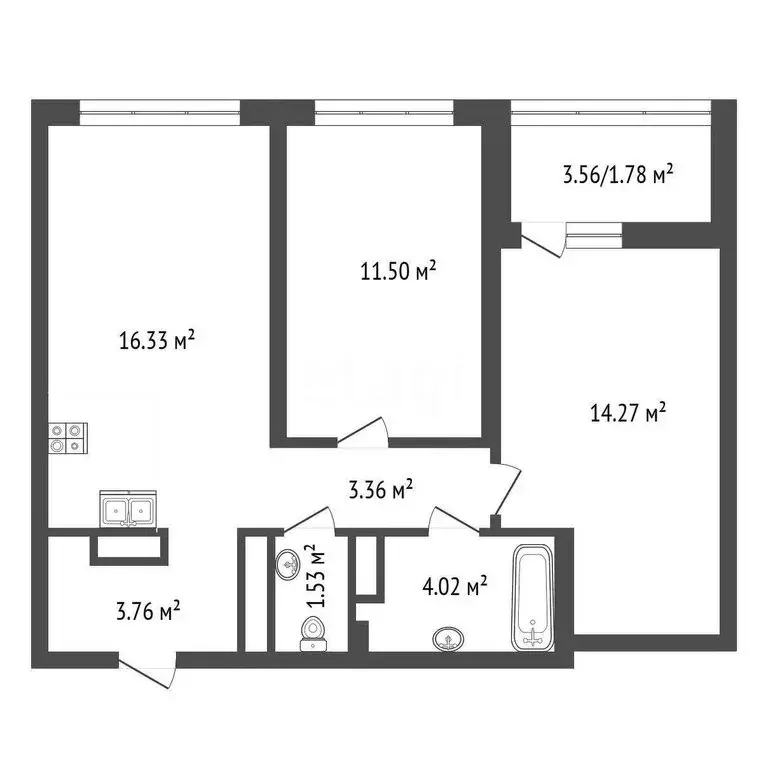 2-комнатная квартира: Патрушева, улица Петра Ершова, 14 (56.55 м) - Фото 0