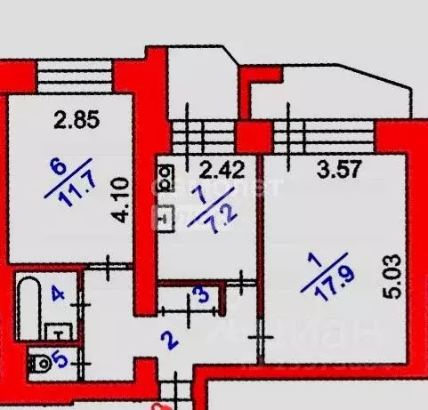 2-к кв. Томская область, Томск ул. Беринга, 24 (48.8 м) - Фото 1