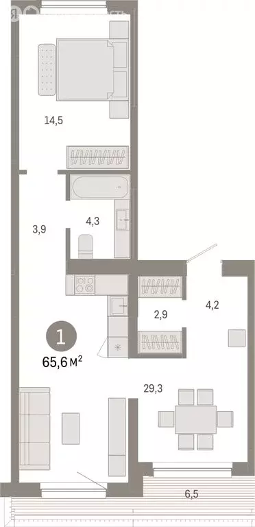 1-комнатная квартира: Новосибирск, Большевистская улица, с49 (65.57 м) - Фото 1