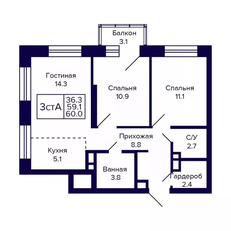 3-к кв. Новосибирская область, Новосибирск ул. Грибоедова (60.0 м) - Фото 0