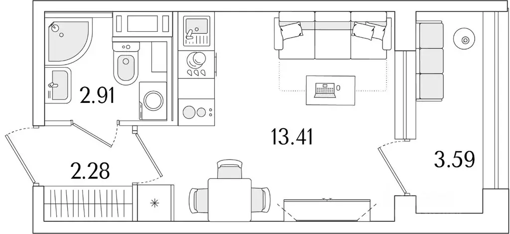 Студия Санкт-Петербург Аурум жилой комплекс (20.4 м) - Фото 1