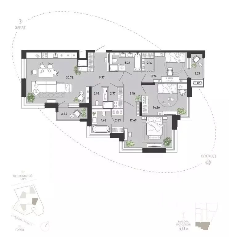 3-к кв. Тульская область, Тула Премьер Парк жилой комплекс (118.12 м) - Фото 1