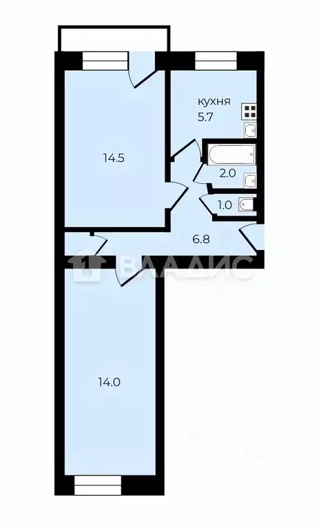 2-к кв. Ивановская область, Иваново Лежневская ул., 116 (44.5 м) - Фото 2