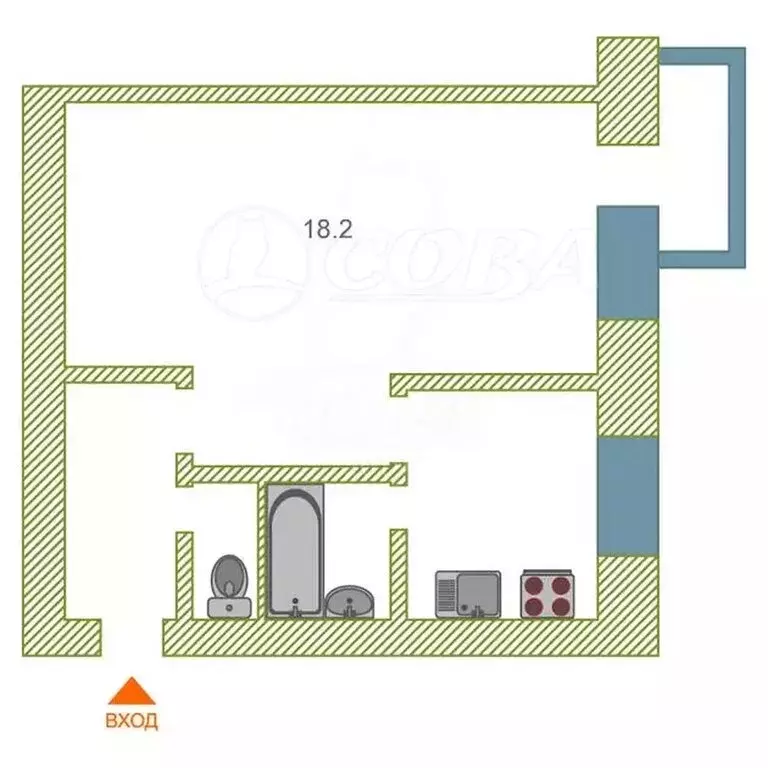 1-комнатная квартира: Тюмень, Киевская улица, 68 (33 м) - Фото 2