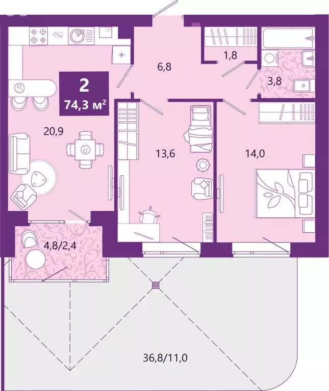 2-комнатная квартира: Калининград, Ключевая улица, 27В (75.1 м) - Фото 1