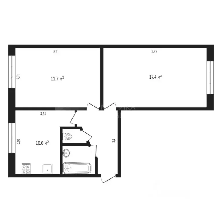 2-к кв. Тюменская область, Тюмень ул. Космонавтов, 33А (42.5 м) - Фото 2