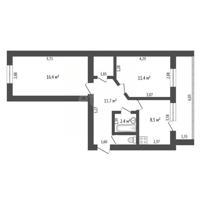 2-к кв. Амурская область, Благовещенск ул. Ломоносова, 223 (53.6 м) - Фото 1