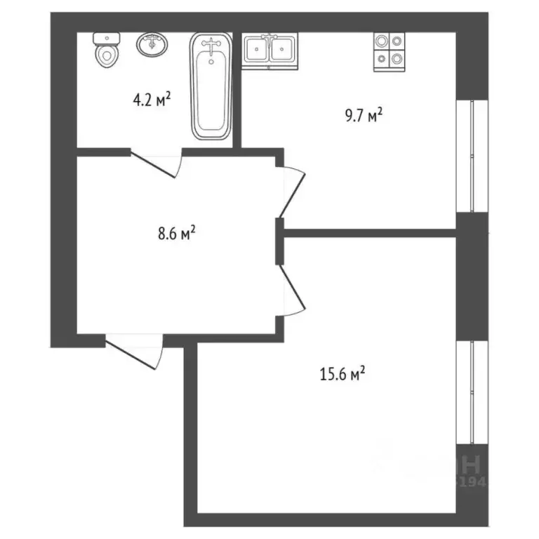 1-к кв. Тюменская область, Тюмень ул. 50 лет Октября, 75к4 (37.6 м) - Фото 2