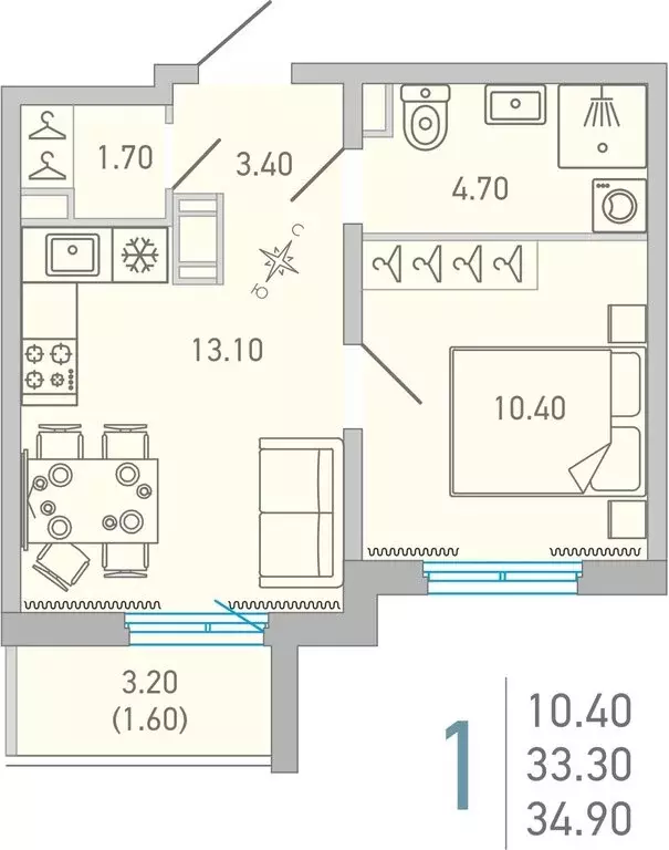 1-комнатная квартира: Сертолово, улица Ларина, 9 (34.9 м) - Фото 0