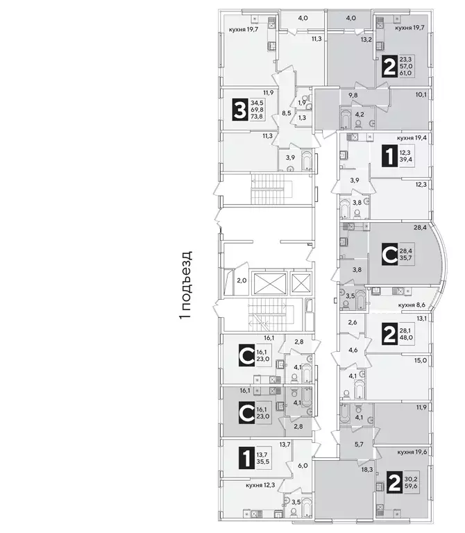 1-к кв. Краснодарский край, Краснодар Самолет-6 жилой комплекс (39.4 ... - Фото 2