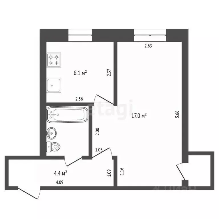 1-к кв. Костромская область, Кострома Советская ул., 103б (31.0 м) - Фото 1