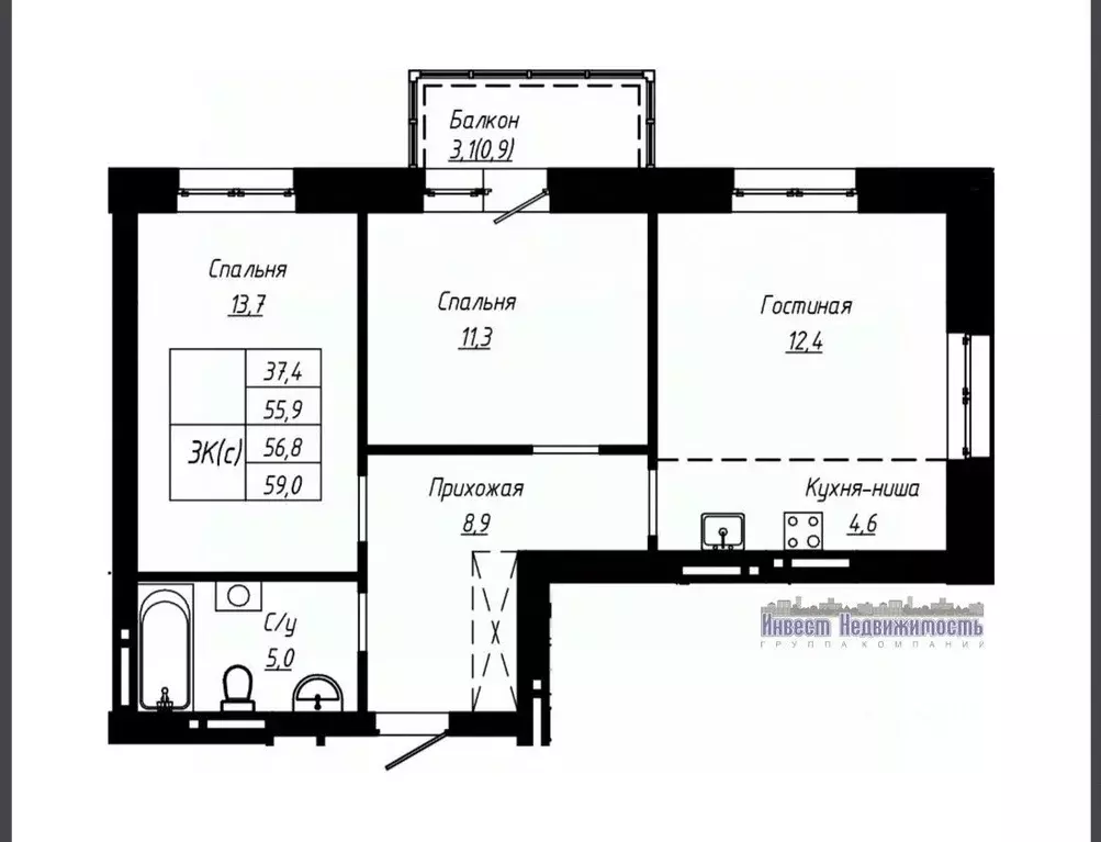 3-к кв. Алтайский край, Барнаул ул. Чернышевского, 192А (56.8 м) - Фото 1
