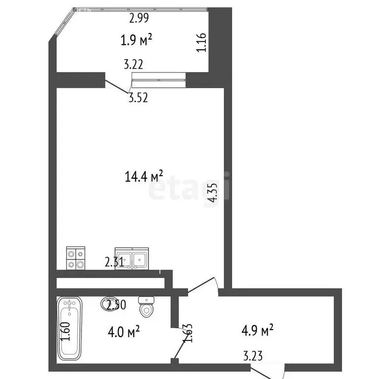 Квартира-студия: Набережные Челны, улица Виктора Полякова, 17 (23.3 м) - Фото 1